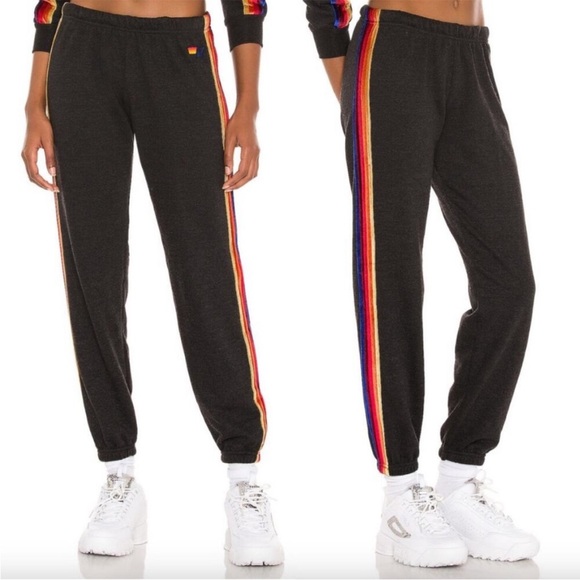 Aviator Nation Pants - Aviator Nation Classic Velvet Stripes Sweatpants Joggers Charcoal Gray Large
